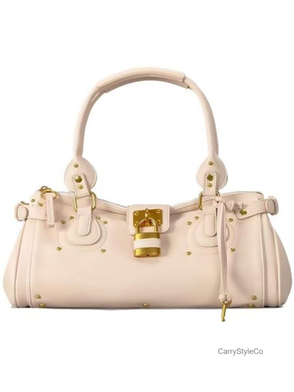 Women PU Leather Vintage Y2K Lock East West Bag Top Handle Handbag Retro